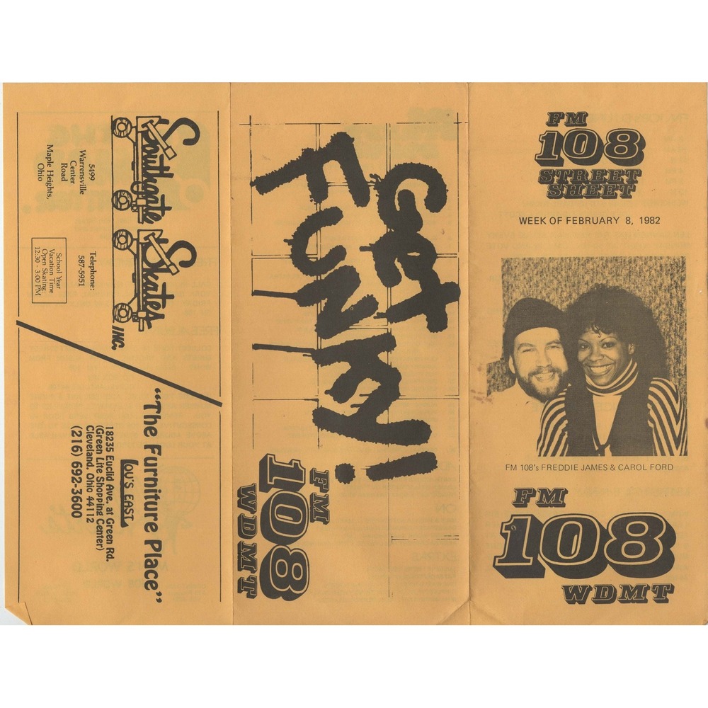 Vintage 1982 FM 108 WDMT Cleveland Street Sheet Freddie James Carol Ford VG-
